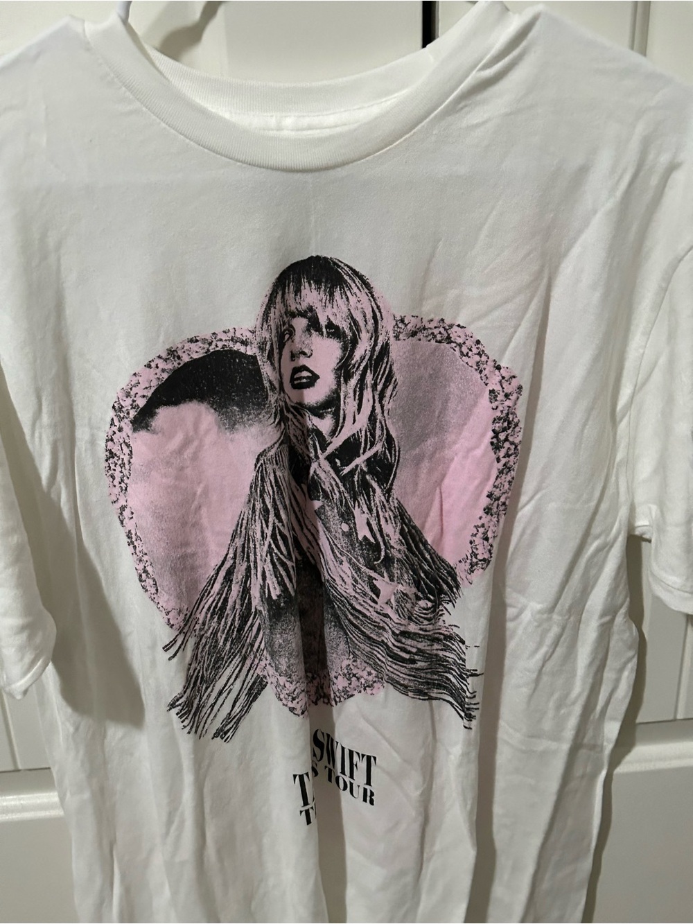 Taylor Swift White T‑Shirt with Pink and Black Heart GraphicLover era.